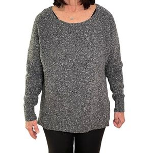 Joie Sz L Marled Gray Black White Wool Blend Round Neck Long Sleeve Sweater